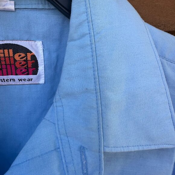Vintage Miller Miller Miller Western Pearl Snap Button Down Blue Shirt Size 15.5 - Picture 8 of 11